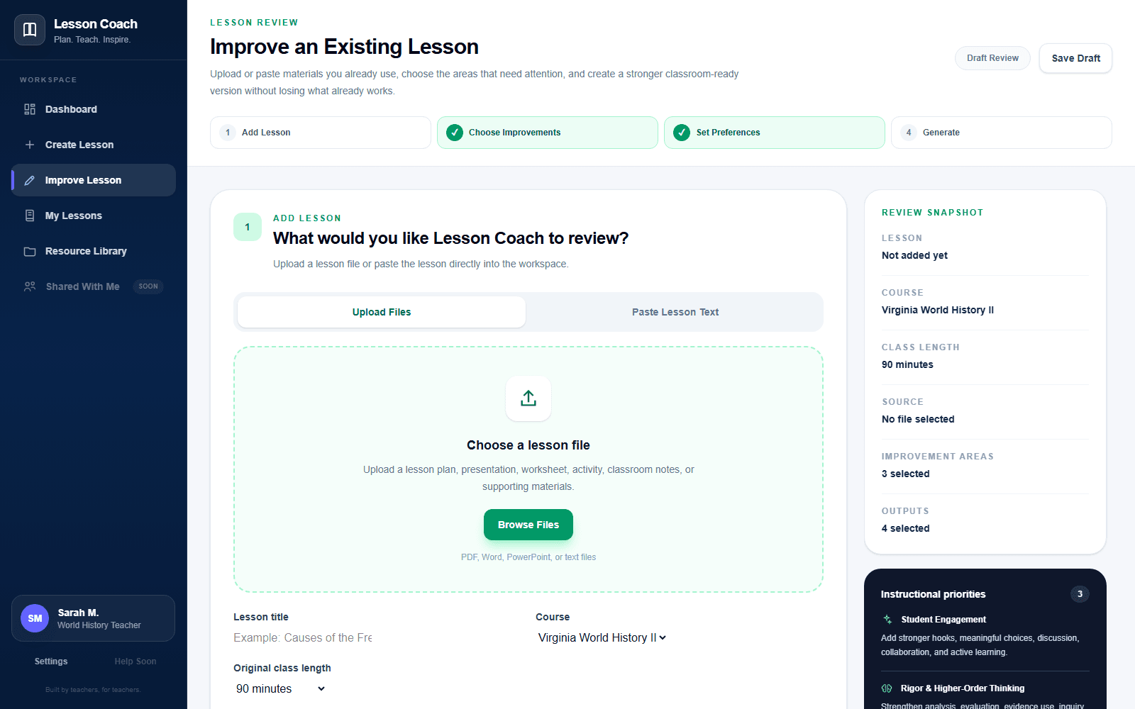 Improve Lesson application screenshot