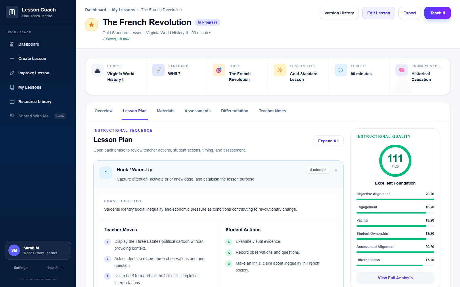 Lesson Workspace application screenshot