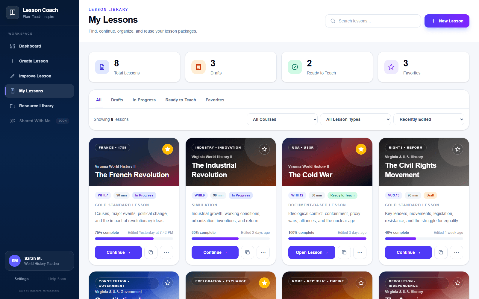 My Lessons application screenshot